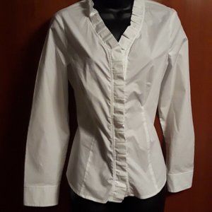Anne Klein White Cotton Stretch Blouse Size 6